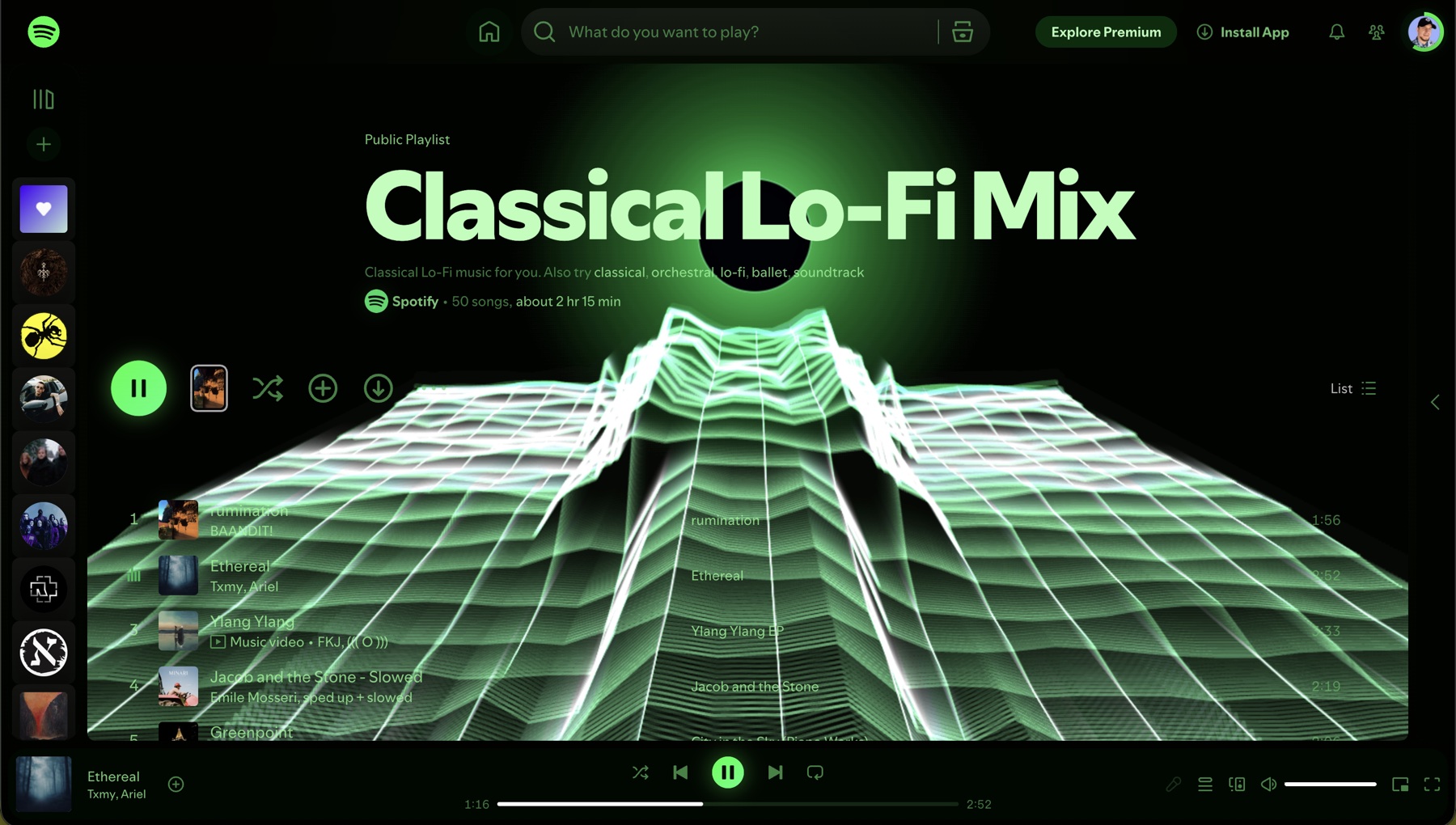 Spotify interface transformed into a Deus visual stage