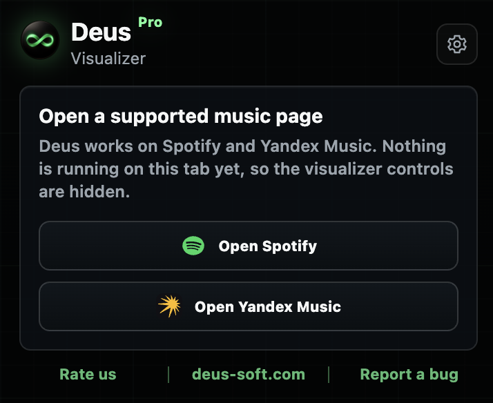 Deus supported music page prompt