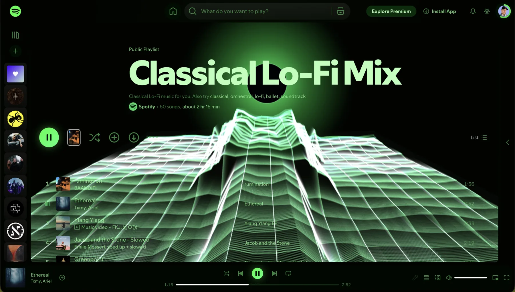 Spotify page transformed by Deus visualizer